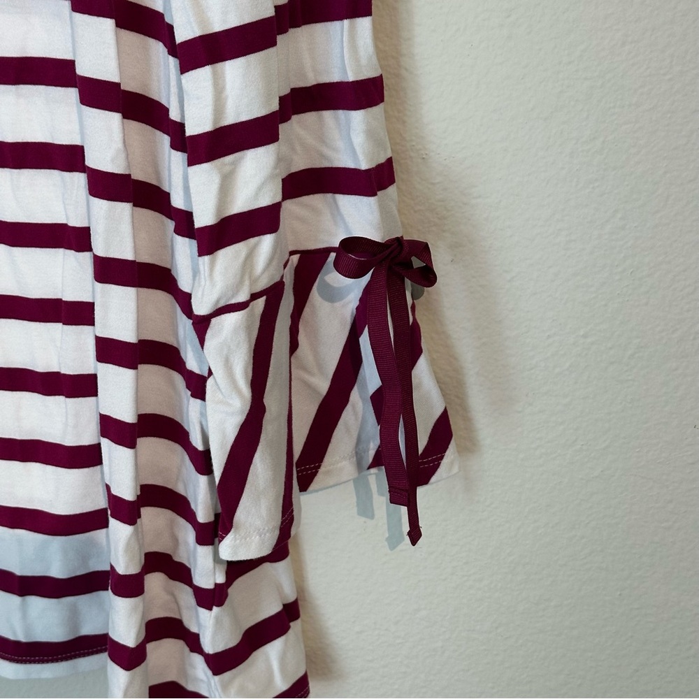Chico's Burgundy and White 3/4 Sleeve Tie Blouse - Picture 3 of 4